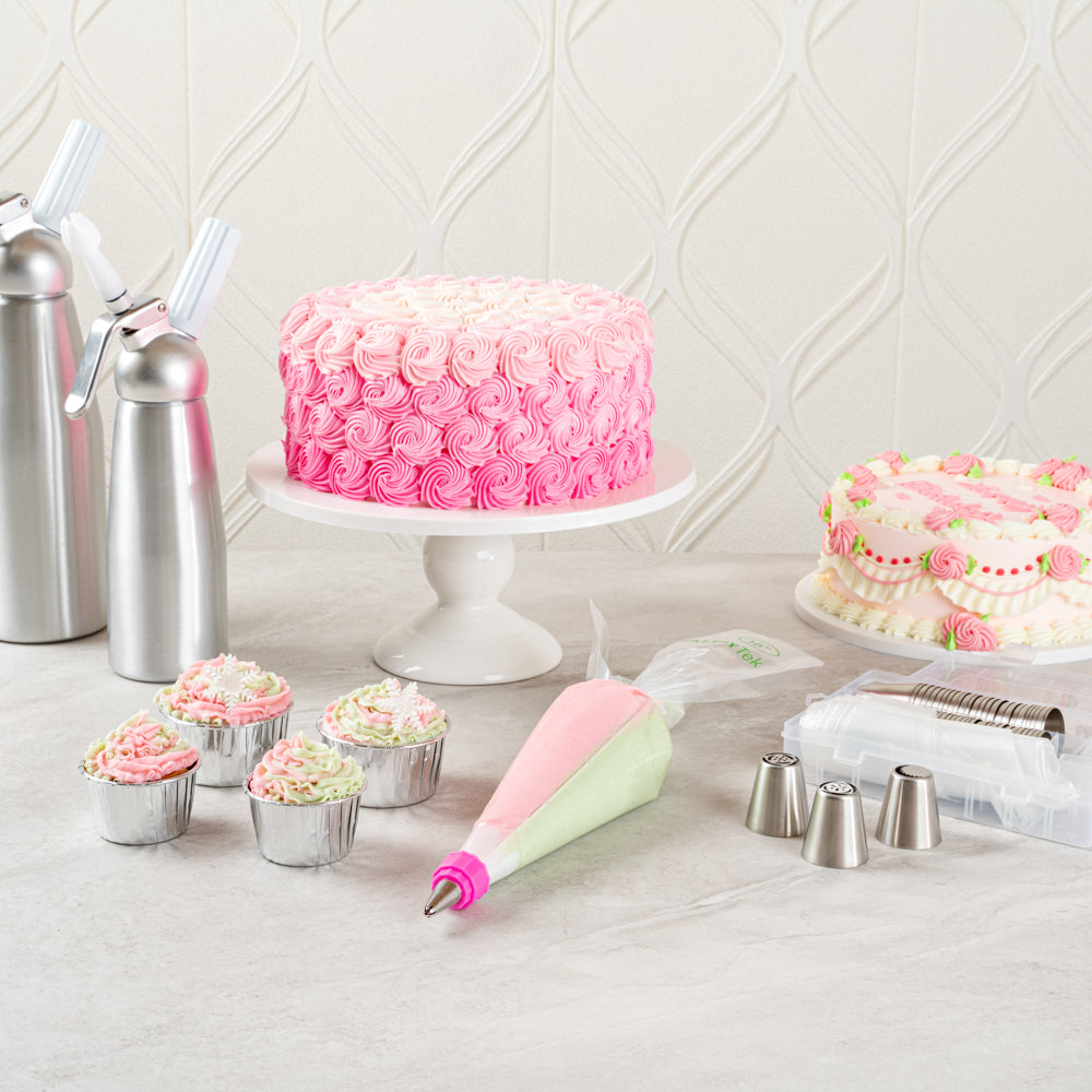 Pastry Tek Pink and White Plastic Piping Tip Coupler - Dual Color - 1 count box
