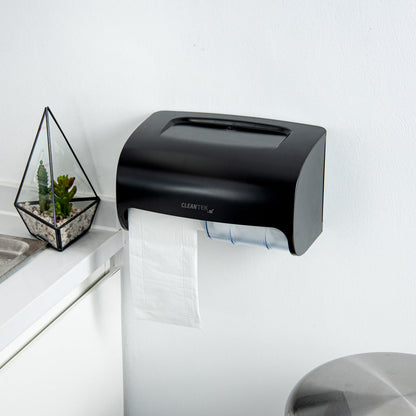 Clean Tek Professional Black Plastic Standard Toilet Paper Dispenser - Double Roll - 10 1/2" x 6 1/4" x 6 1/4" - 1 count box