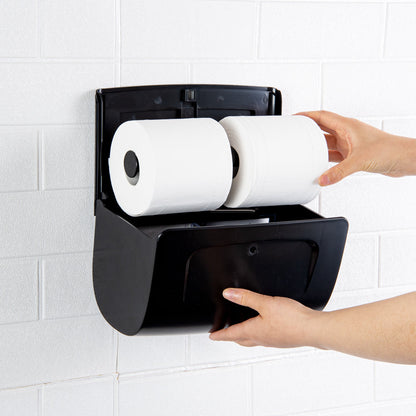 Clean Tek Professional Black Plastic Standard Toilet Paper Dispenser - Double Roll - 10 1/2" x 6 1/4" x 6 1/4" - 1 count box