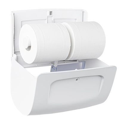 Clean Tek Professional White Plastic Standard Toilet Paper Dispenser - Double Roll - 10 1/2" x 6 1/4" x 6 1/4" - 1 count box
