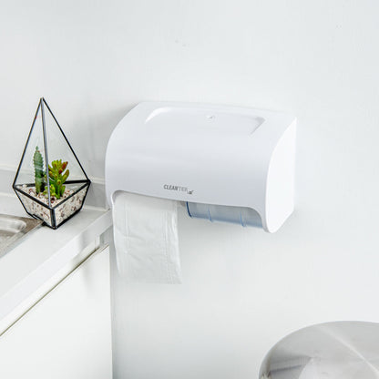 Clean Tek Professional White Plastic Standard Toilet Paper Dispenser - Double Roll - 10 1/2" x 6 1/4" x 6 1/4" - 1 count box