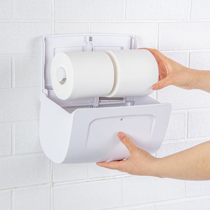 Clean Tek Professional White Plastic Standard Toilet Paper Dispenser - Double Roll - 10 1/2" x 6 1/4" x 6 1/4" - 1 count box