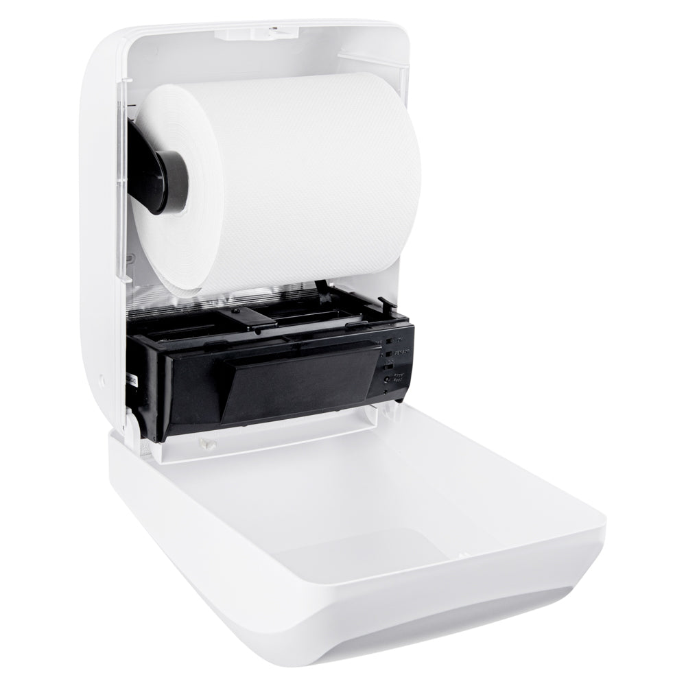 Clean Tek Professional White Plastic 8" Hands-Free Autocut Paper Towel Roll Dispenser - 12" x 8 3/4" x 15 1/2" - 1 count box