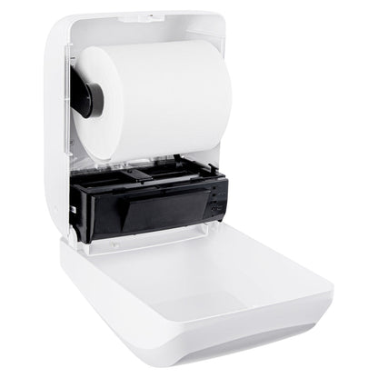 Clean Tek Professional White Plastic 8" Hands-Free Autocut Paper Towel Roll Dispenser - 12" x 8 3/4" x 15 1/2" - 1 count box