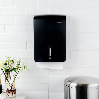 Clean Tek Professional Black Plastic C-Fold / M-Fold Paper Towel Dispenser - 10 3/4" x 4 1/4" x 16 3/4" - 1 count box
