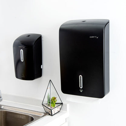 Clean Tek Professional Black Plastic C-Fold / M-Fold Paper Towel Dispenser - 10 3/4" x 4 1/4" x 16 3/4" - 1 count box
