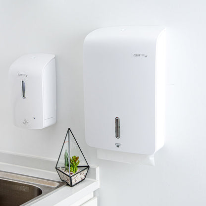 Clean Tek Professional White Plastic C-Fold / M-Fold Paper Towel Dispenser - 10 3/4" x 4 1/4" x 16 3/4" - 1 count box