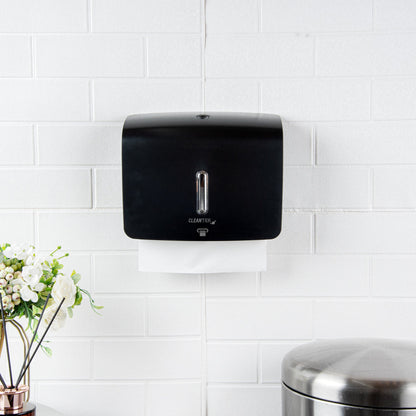 Clean Tek Professional Black Plastic M-Fold Paper Towel Dispenser - 10 3/4" x 3 1/2" x 8 3/4" - 1 count box
