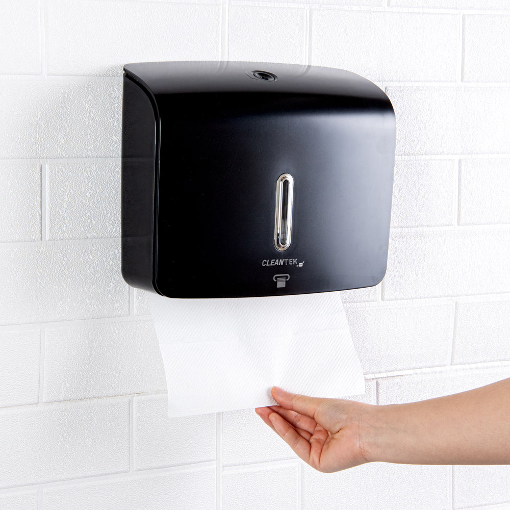 Clean Tek Professional Black Plastic M-Fold Paper Towel Dispenser - 10 3/4" x 3 1/2" x 8 3/4" - 1 count box