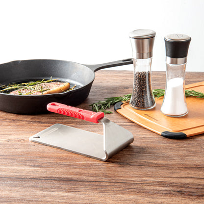 Met Lux Stainless Steel Steak Weight - with Silicone Handle - 8 1/2" x 4 1/4" - 1 count box