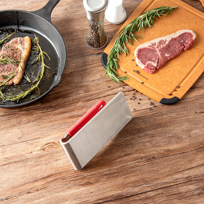 Met Lux Stainless Steel Steak Weight - with Silicone Handle - 8 1/2" x 4 1/4" - 1 count box