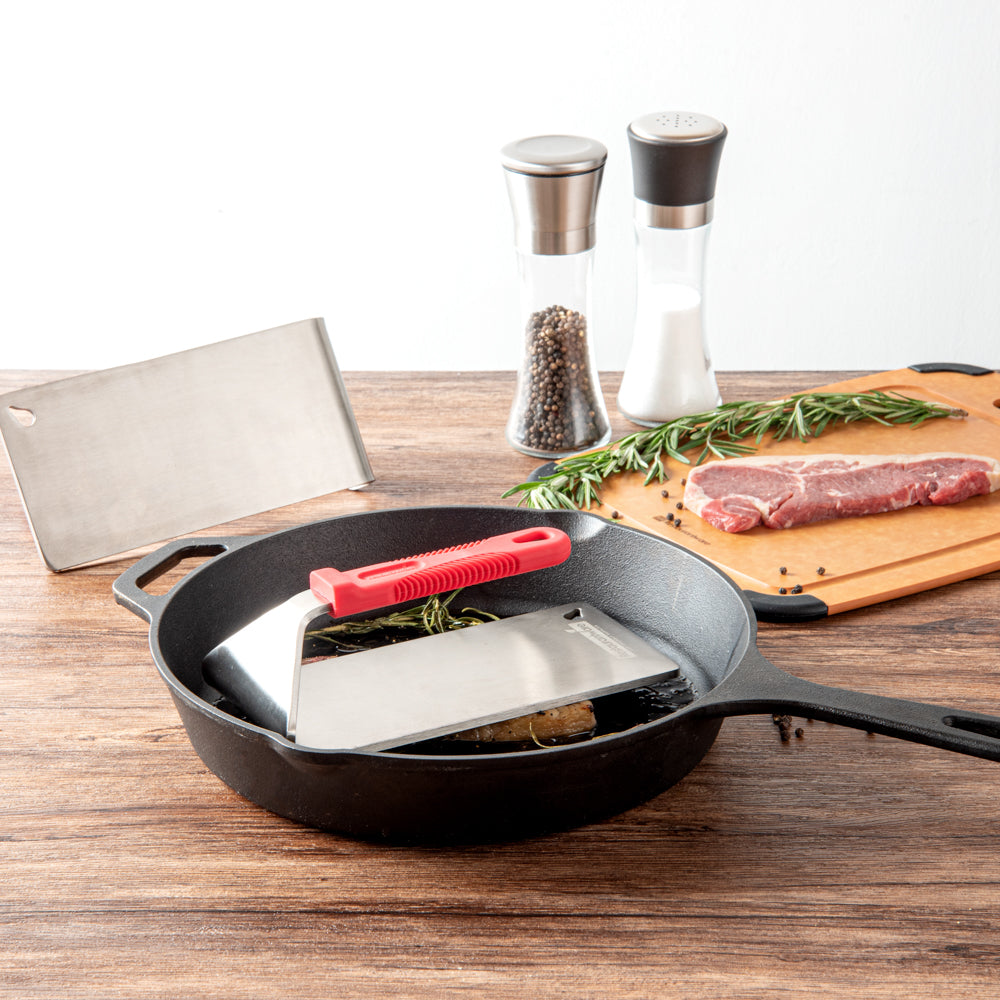 Met Lux Stainless Steel Steak Weight - with Silicone Handle - 8 1/2" x 4 1/4" - 1 count box