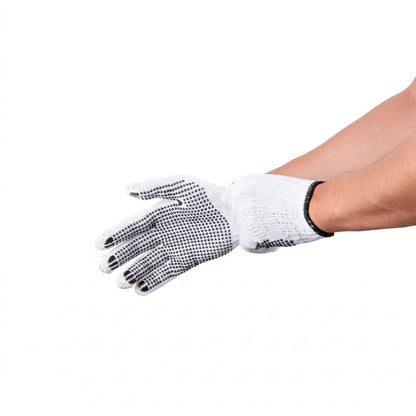 Chef 101 White Poly-Cotton Small Work Gloves - with Black PVC Dots - 8" x 5" - Pair - 6 count box