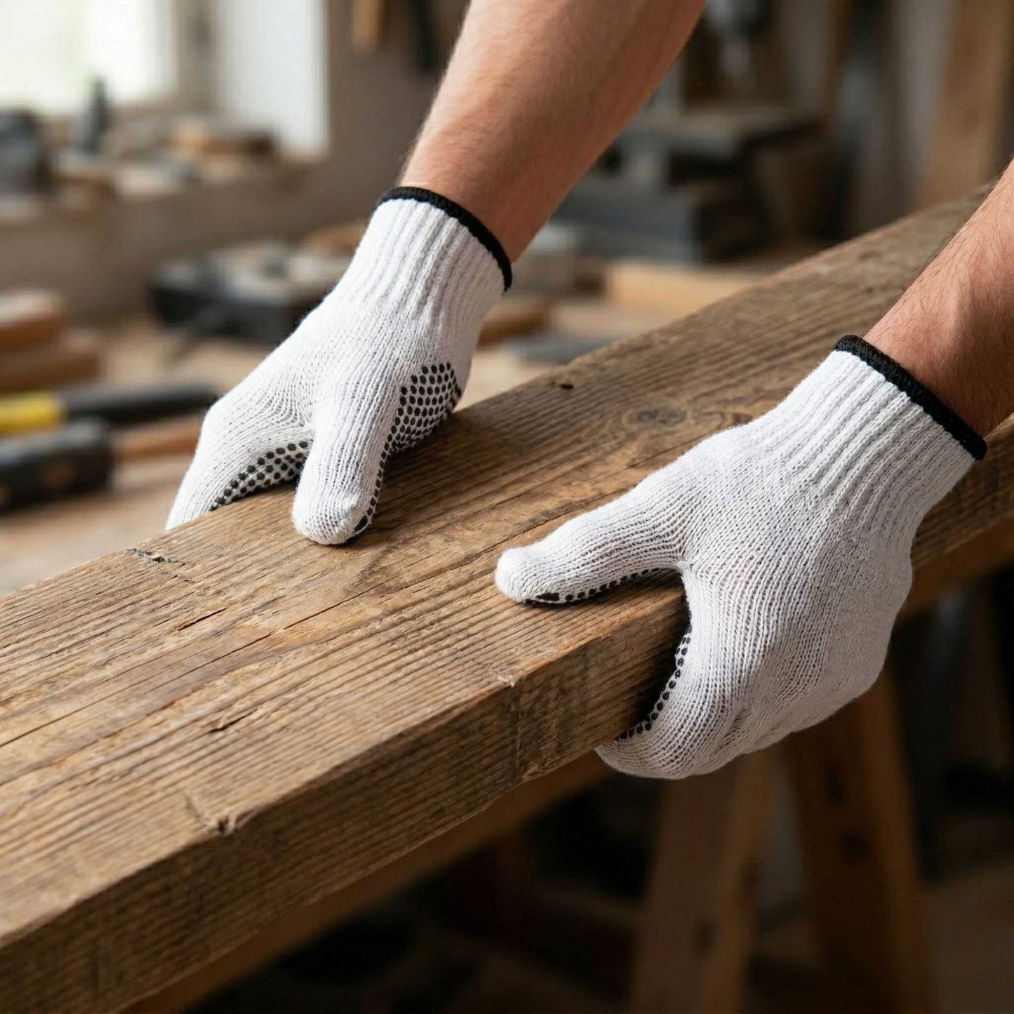 Chef 101 White Poly-Cotton Small Work Gloves - with Black PVC Dots - 8" x 5" - Pair - 6 count box