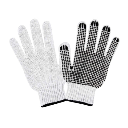 Chef 101 White Poly-Cotton Medium Work Gloves - with Black PVC Dots - 9" x 5 1/2" - Pair - 6 count box