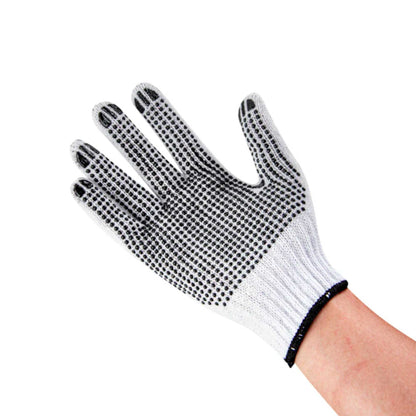 Chef 101 White Poly-Cotton Medium Work Gloves - with Black PVC Dots - 9" x 5 1/2" - Pair - 6 count box