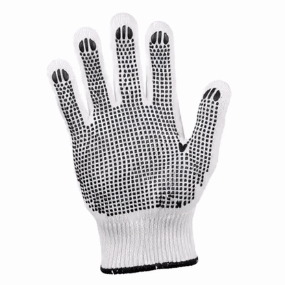 Chef 101 White Poly-Cotton Medium Work Gloves - with Black PVC Dots - 9" x 5 1/2" - Pair - 6 count box