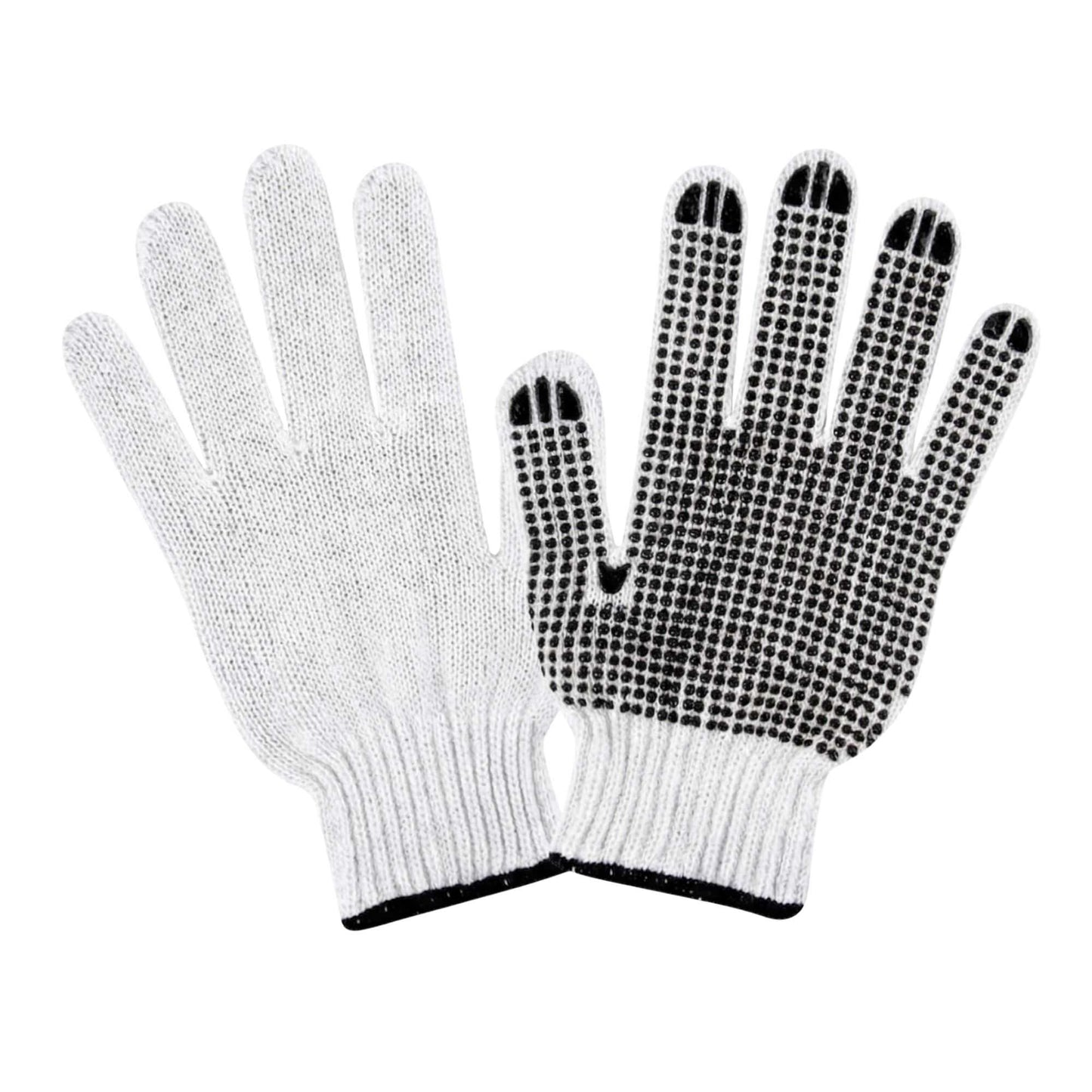 Chef 101 White Poly-Cotton Large Work Gloves - with Black PVC Dots - 10" x 6" - Pair - 6 count box