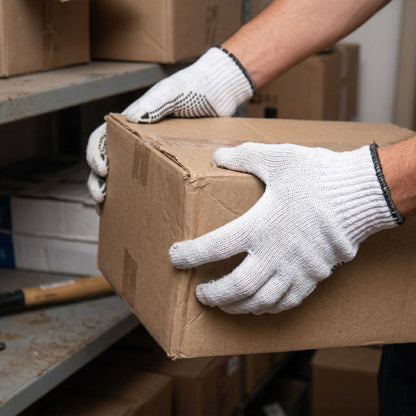 Chef 101 White Poly-Cotton Large Work Gloves - with Black PVC Dots - 10" x 6" - Pair - 6 count box