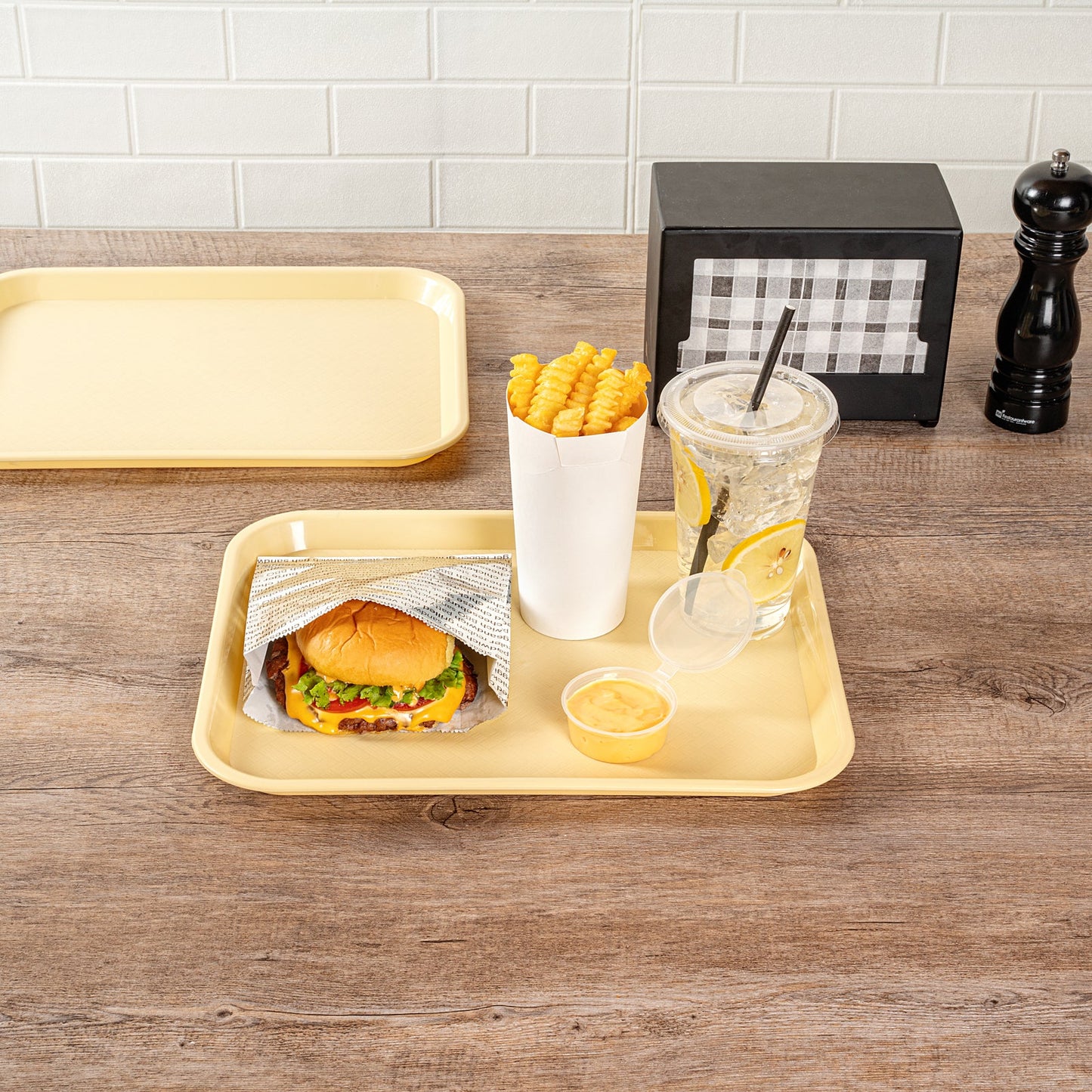 Chef 101 Rectangle Beige Plastic Fast Food Tray - 10" x 14" - 10 count box