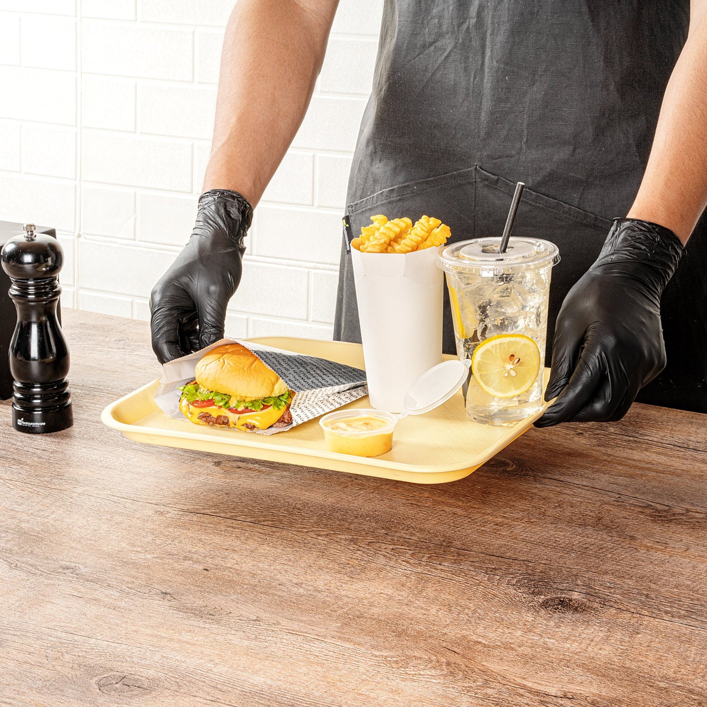 Chef 101 Rectangle Beige Plastic Fast Food Tray - 10" x 14" - 50 count box