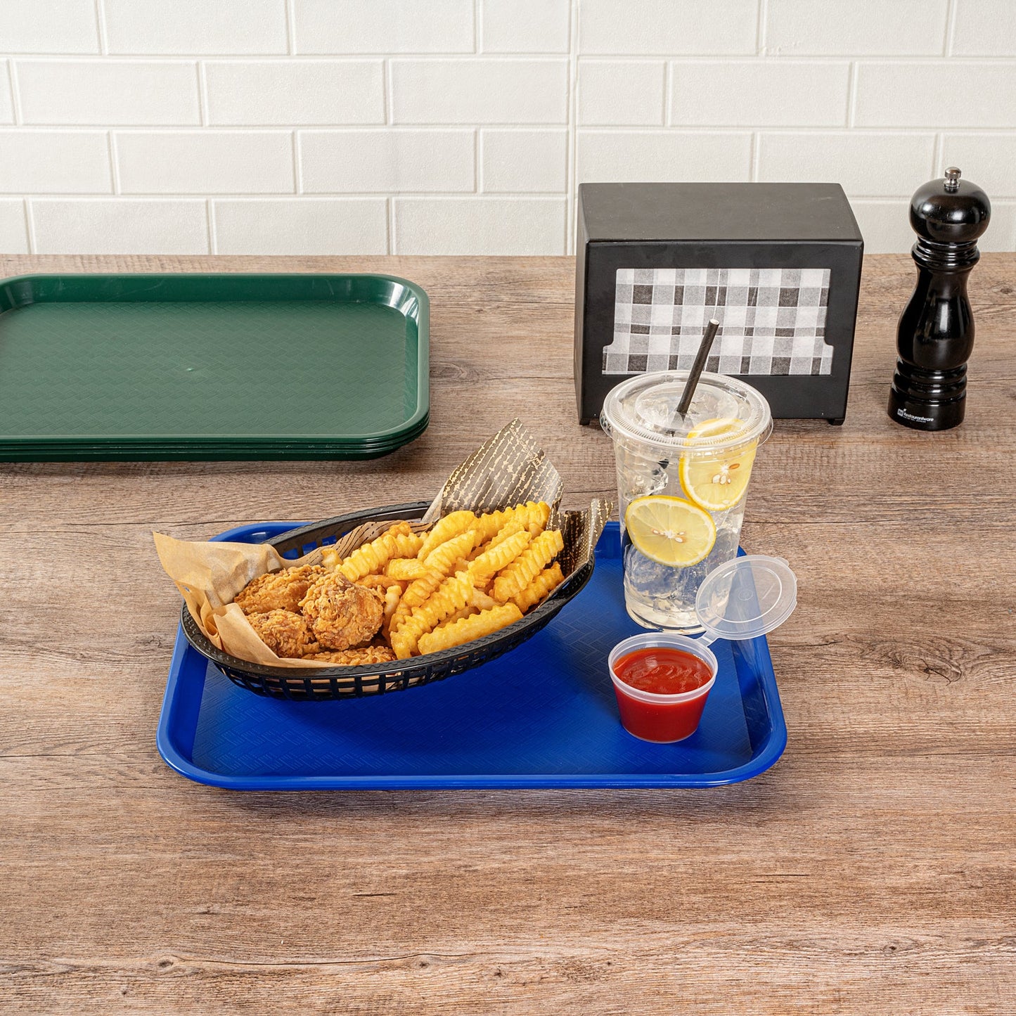 Chef 101 Rectangle Blue Plastic Fast Food Tray - 10" x 14" - 1 count box