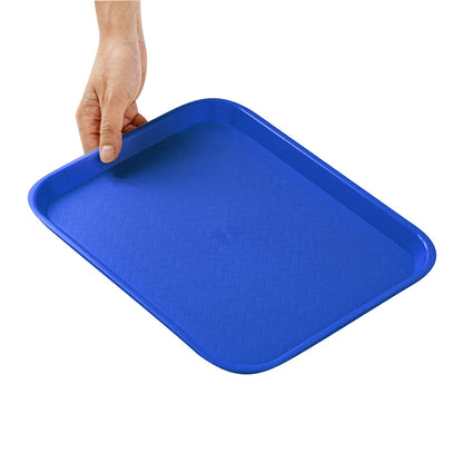 Chef 101 Rectangle Blue Plastic Fast Food Tray - 10" x 14" - 10 count box