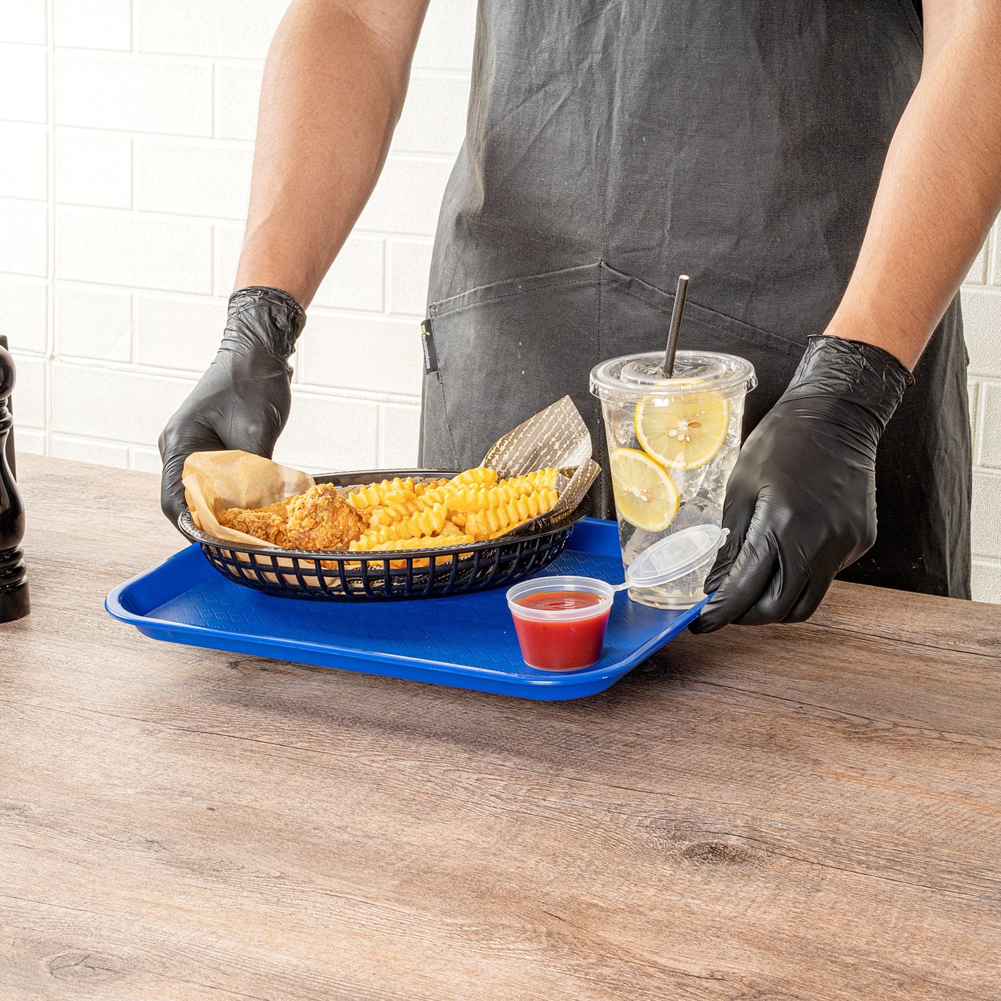 Chef 101 Rectangle Blue Plastic Fast Food Tray - 10" x 14" - 50 count box