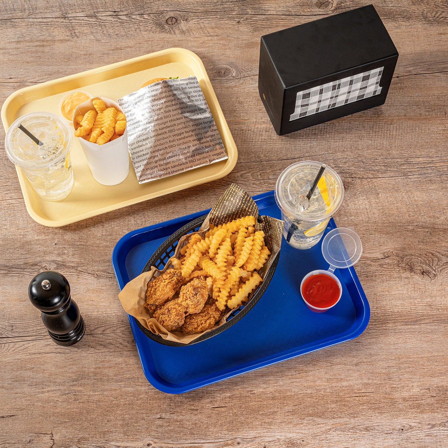 Chef 101 Rectangle Blue Plastic Fast Food Tray - 10" x 14" - 50 count box