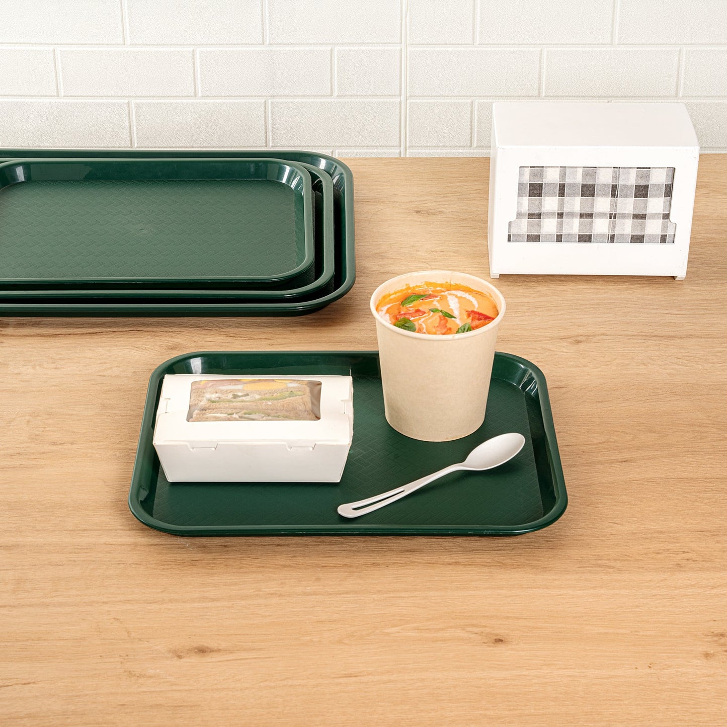 Chef 101 Rectangle Forest Green Plastic Fast Food Tray - 10" x 14" - 1 count box