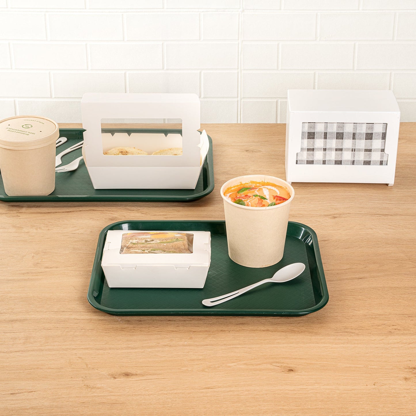Chef 101 Rectangle Forest Green Plastic Fast Food Tray - 10" x 14" - 1 count box