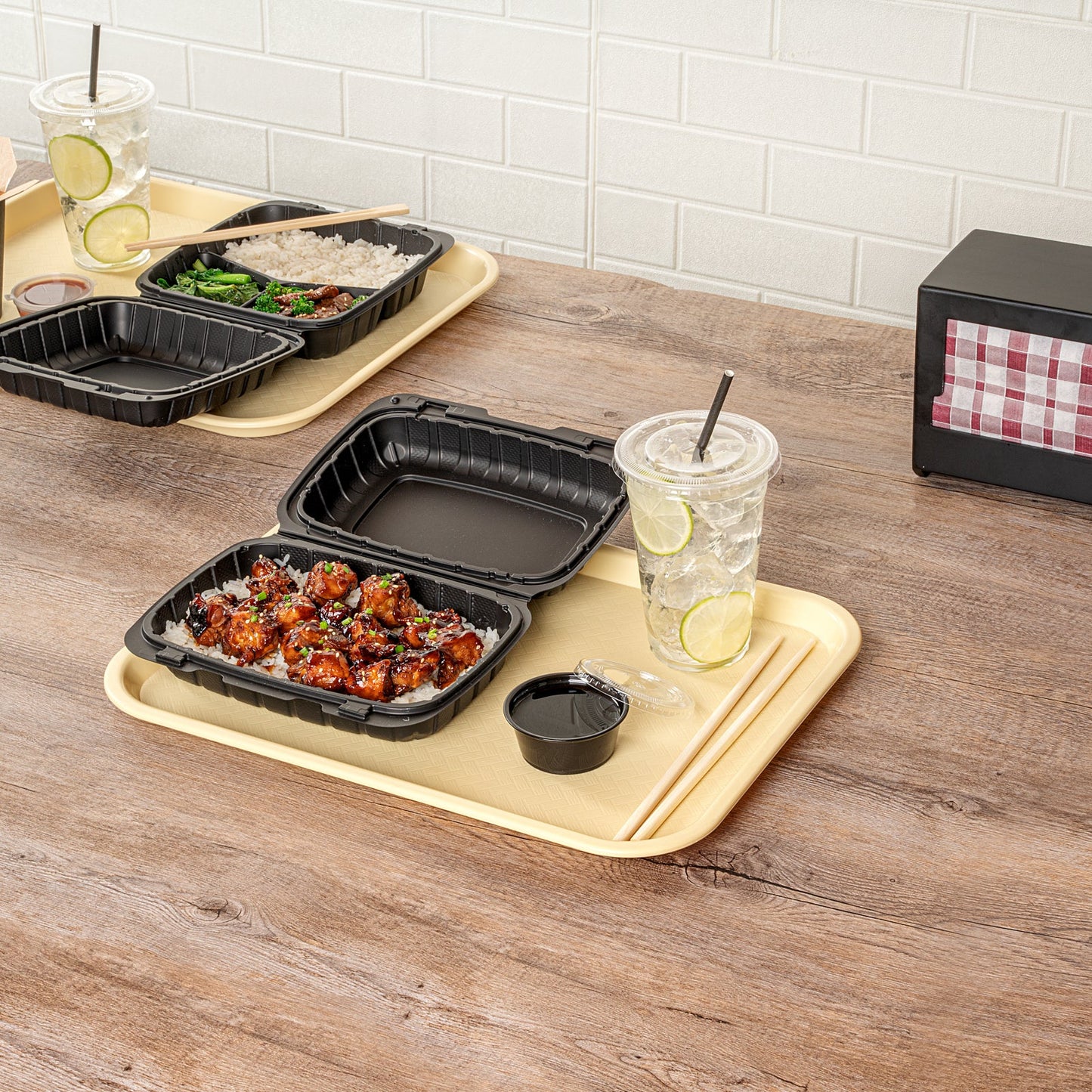 Chef 101 Rectangle Beige Plastic Fast Food Tray - 12" x 16" - 10 count box