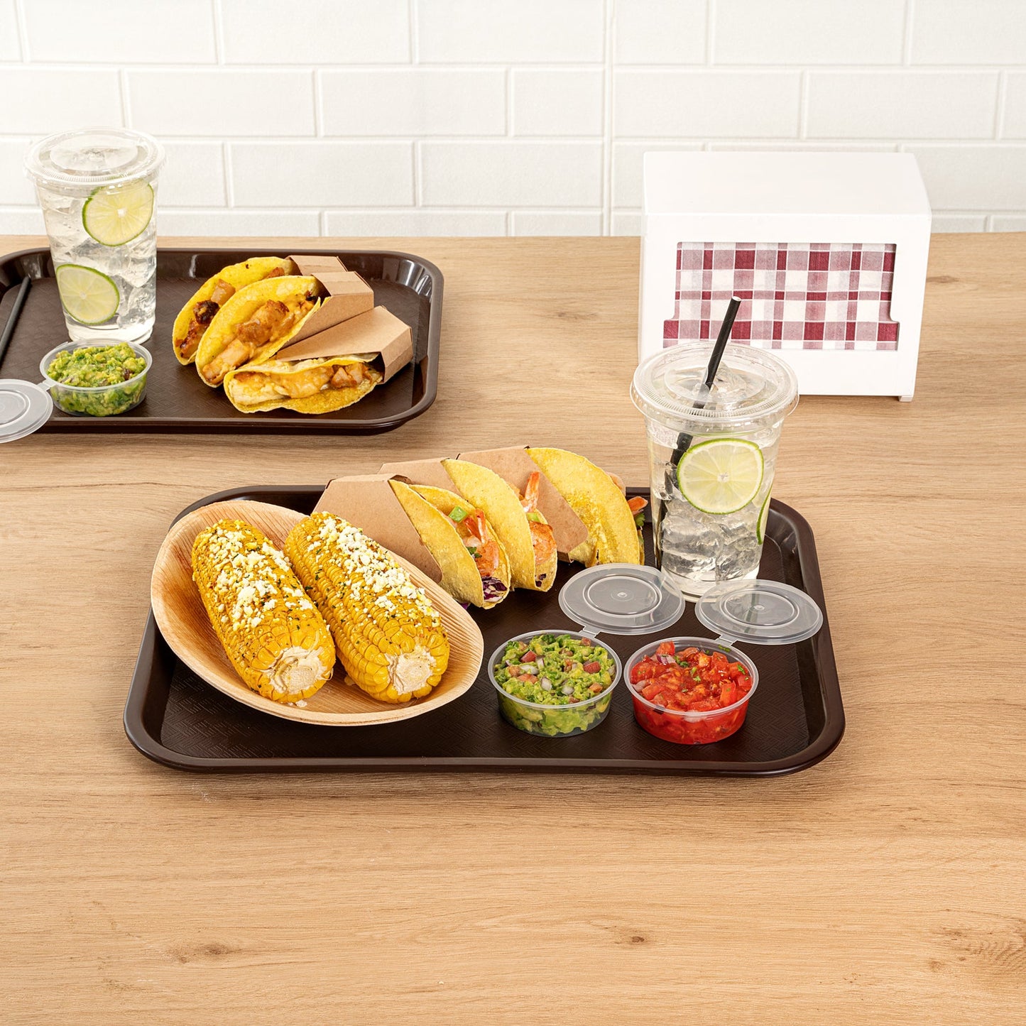 Chef 101 Rectangle Brown Plastic Fast Food Tray - 12" x 16" - 10 count box