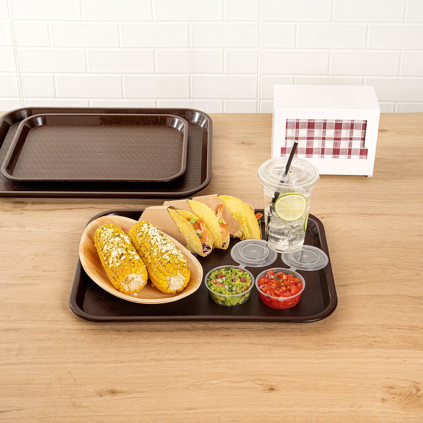 Chef 101 Rectangle Brown Plastic Fast Food Tray - 12" x 16" - 50 count box