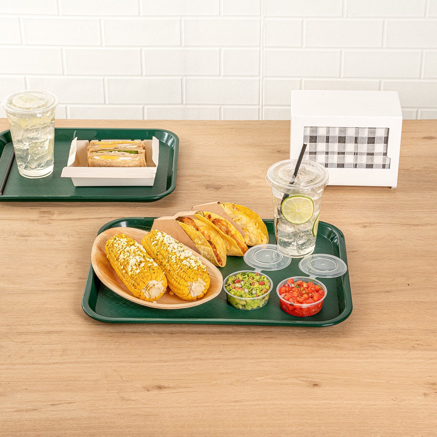 Chef 101 Rectangle Forest Green Plastic Fast Food Tray - 12" x 16" - 50 count box