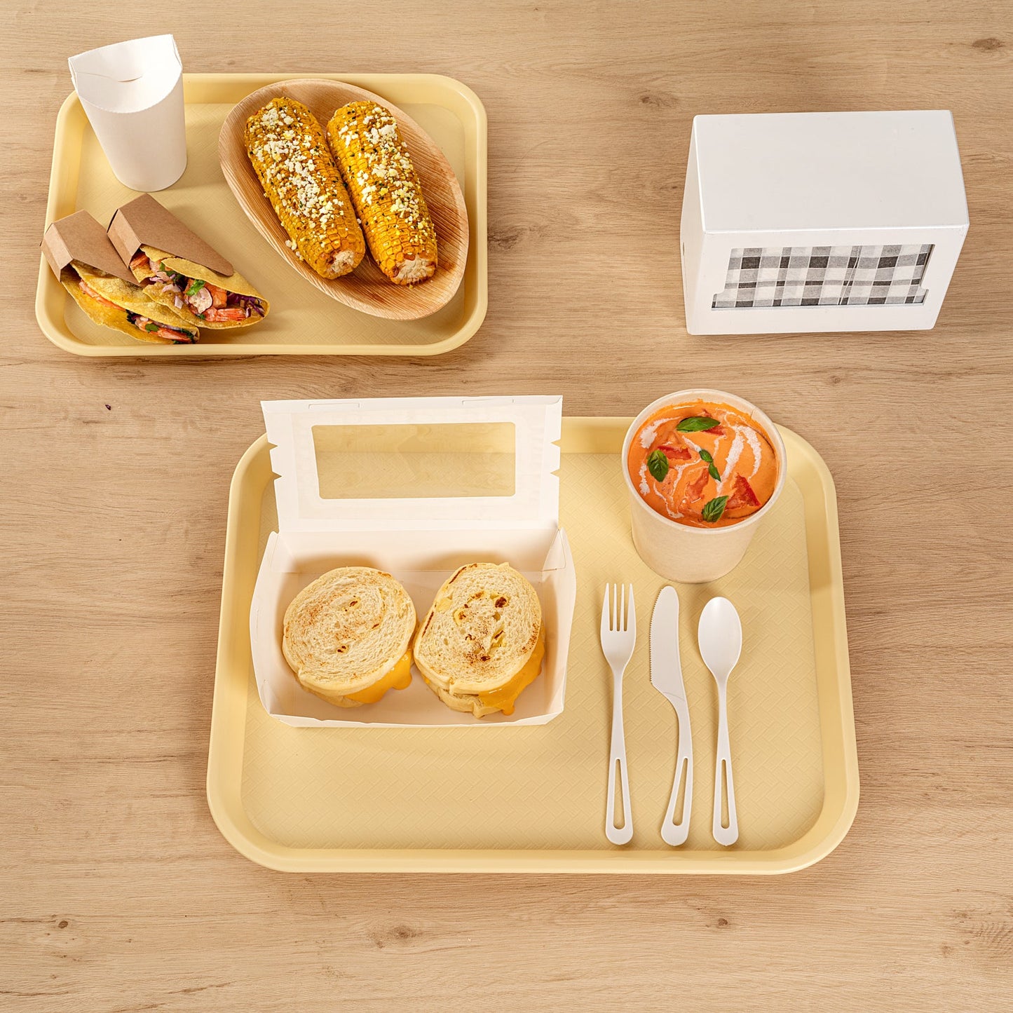 Chef 101 Rectangle Beige Plastic Fast Food Tray - 14" x 18" - 10 count box