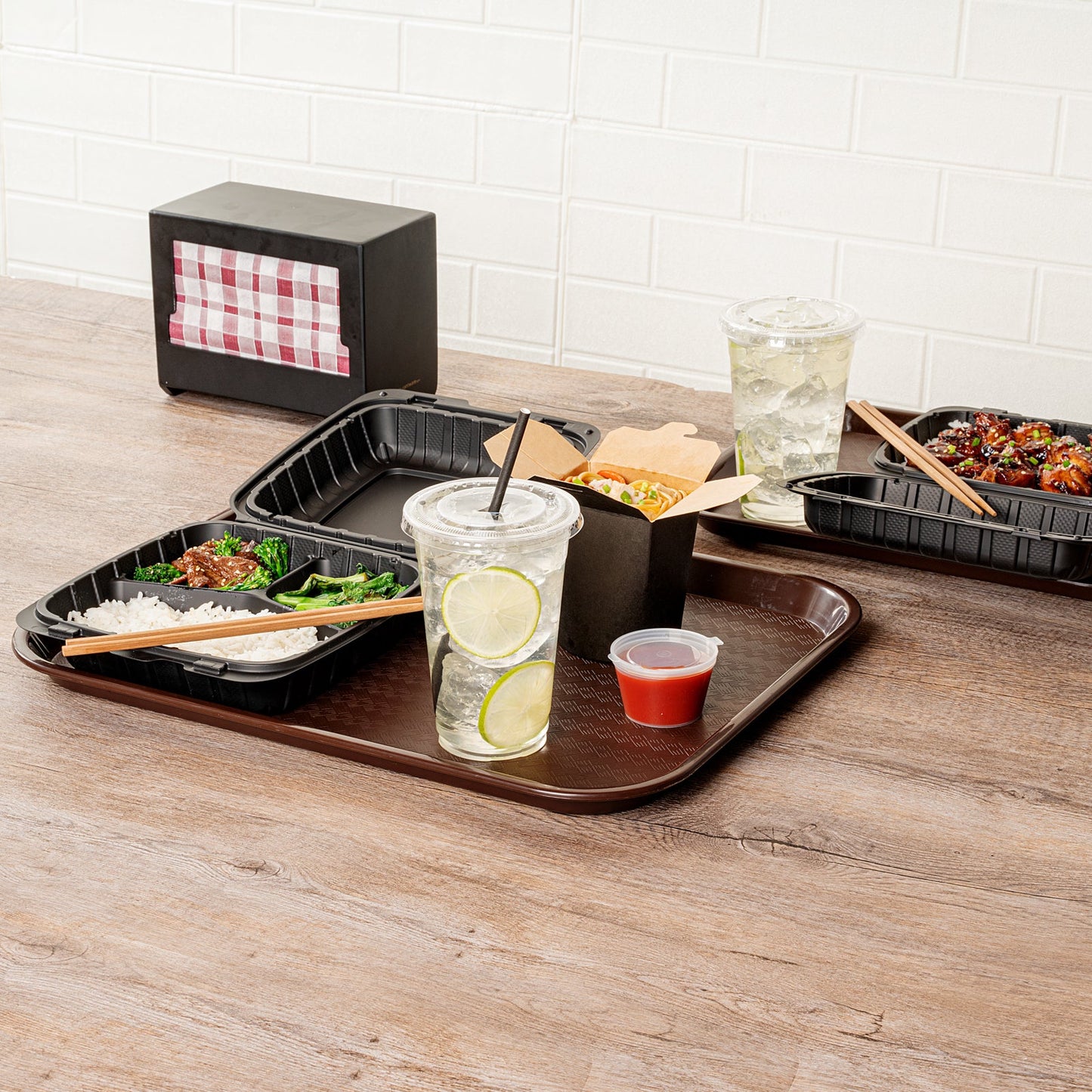 Chef 101 Rectangle Brown Plastic Fast Food Tray - 14" x 18" - 1 count box