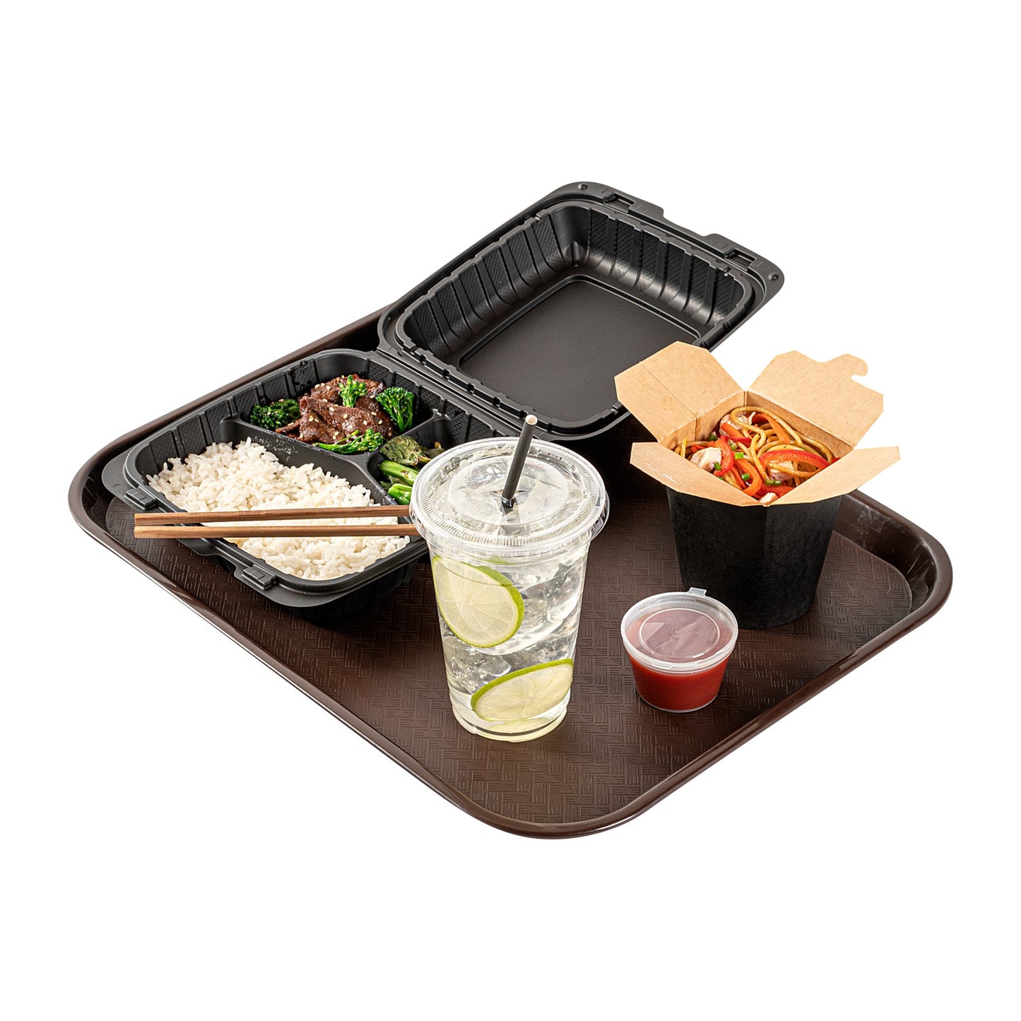 Chef 101 Rectangle Brown Plastic Fast Food Tray - 14" x 18" - 10 count box