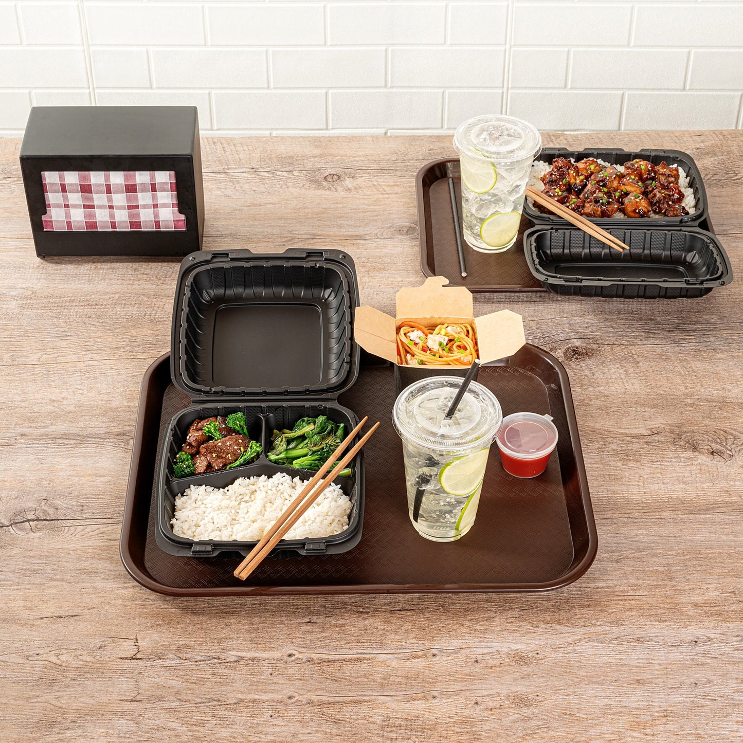 Chef 101 Rectangle Brown Plastic Fast Food Tray - 14" x 18" - 10 count box