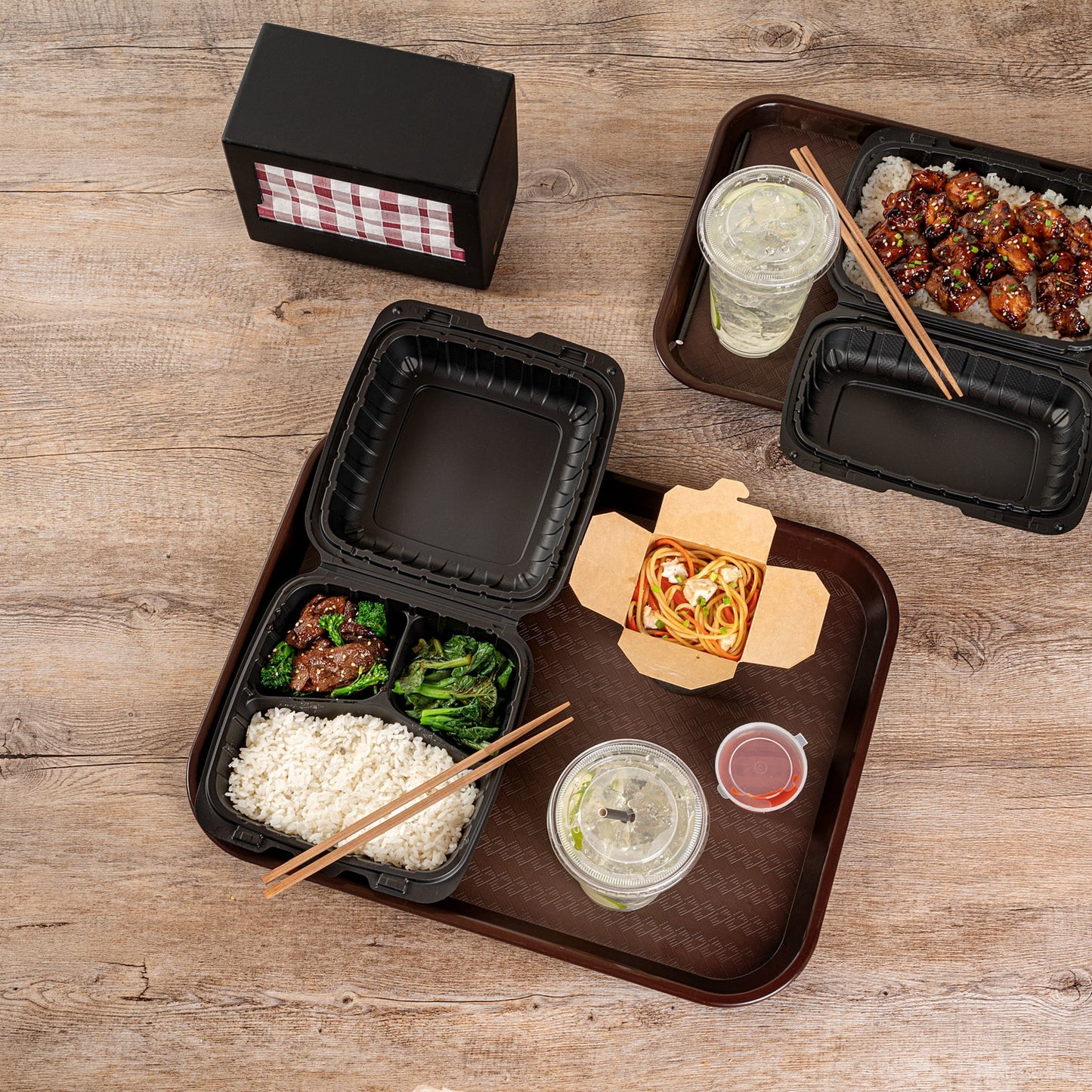 Chef 101 Rectangle Brown Plastic Fast Food Tray - 14" x 18" - 50 count box