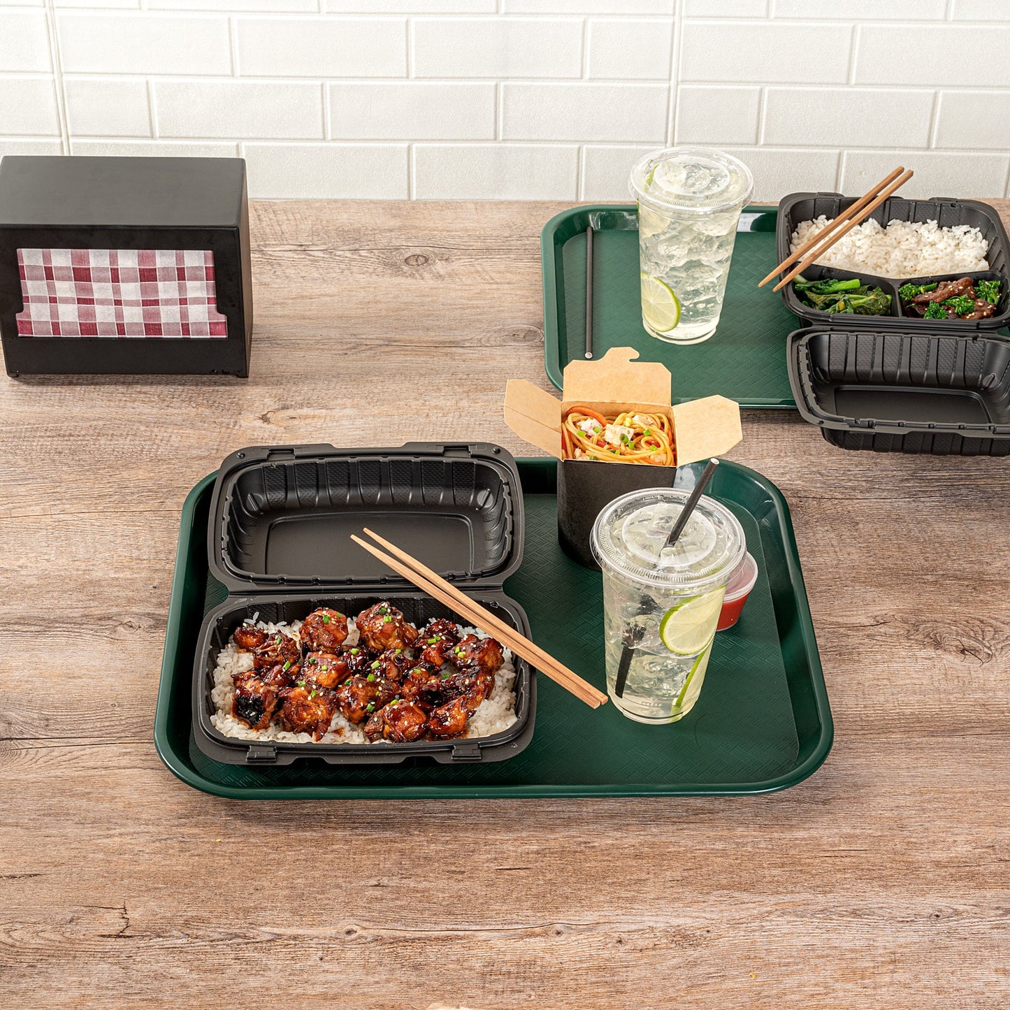 Chef 101 Rectangle Forest Green Plastic Fast Food Tray - 14" x 18" - 1 count box