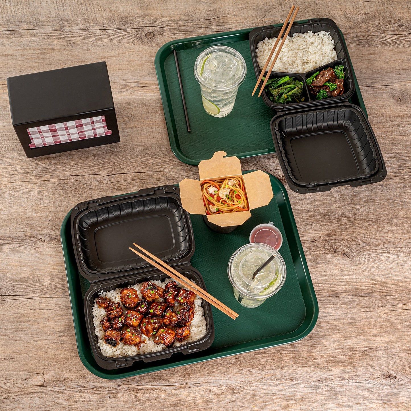 Chef 101 Rectangle Forest Green Plastic Fast Food Tray - 14" x 18" - 10 count box