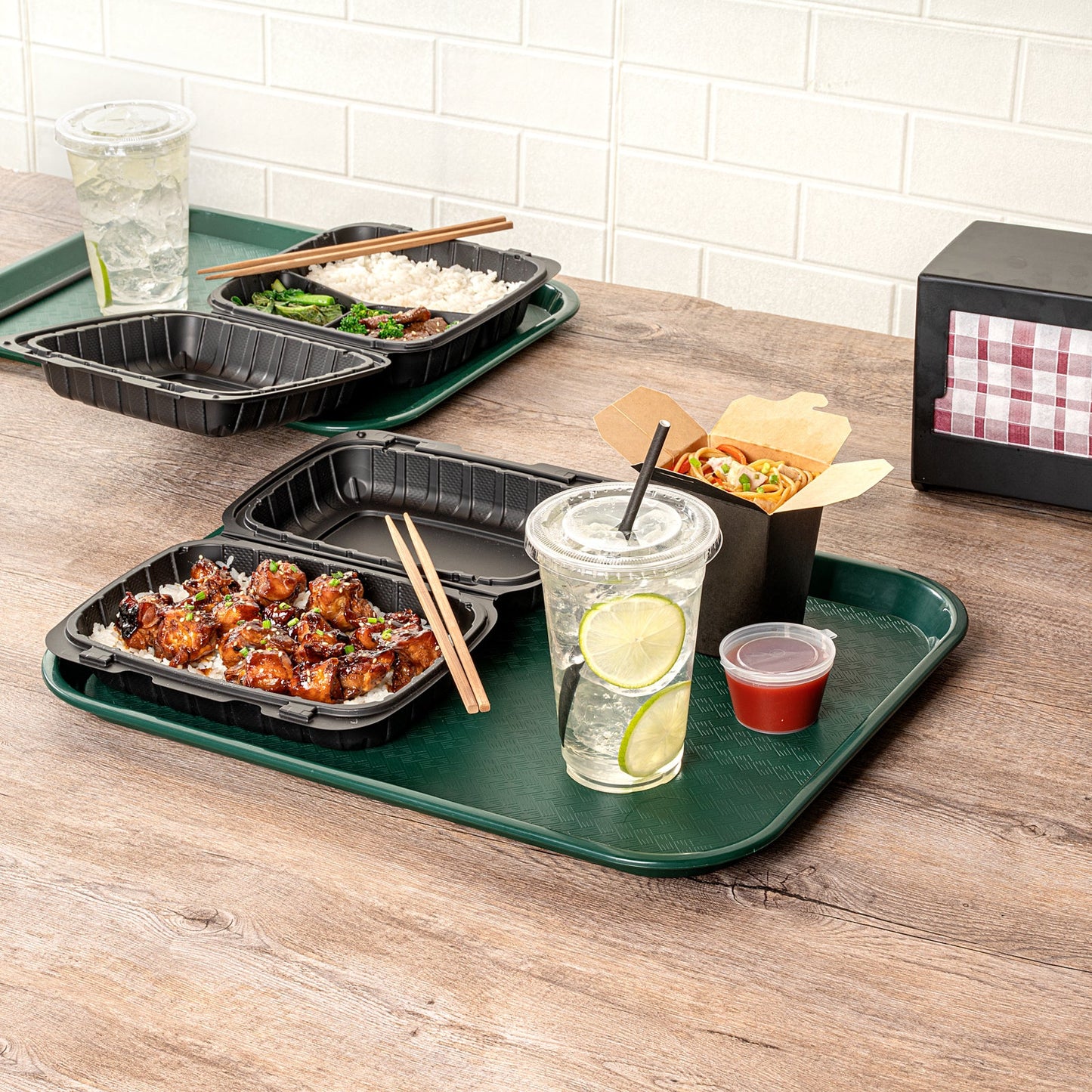 Chef 101 Rectangle Forest Green Plastic Fast Food Tray - 14" x 18" - 50 count box