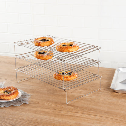 Met Lux Stainless Steel Stackable Cooling Rack Set - 3 Tier - 15 3/4" x 9 3/4" x 8 1/4" - 1 count box