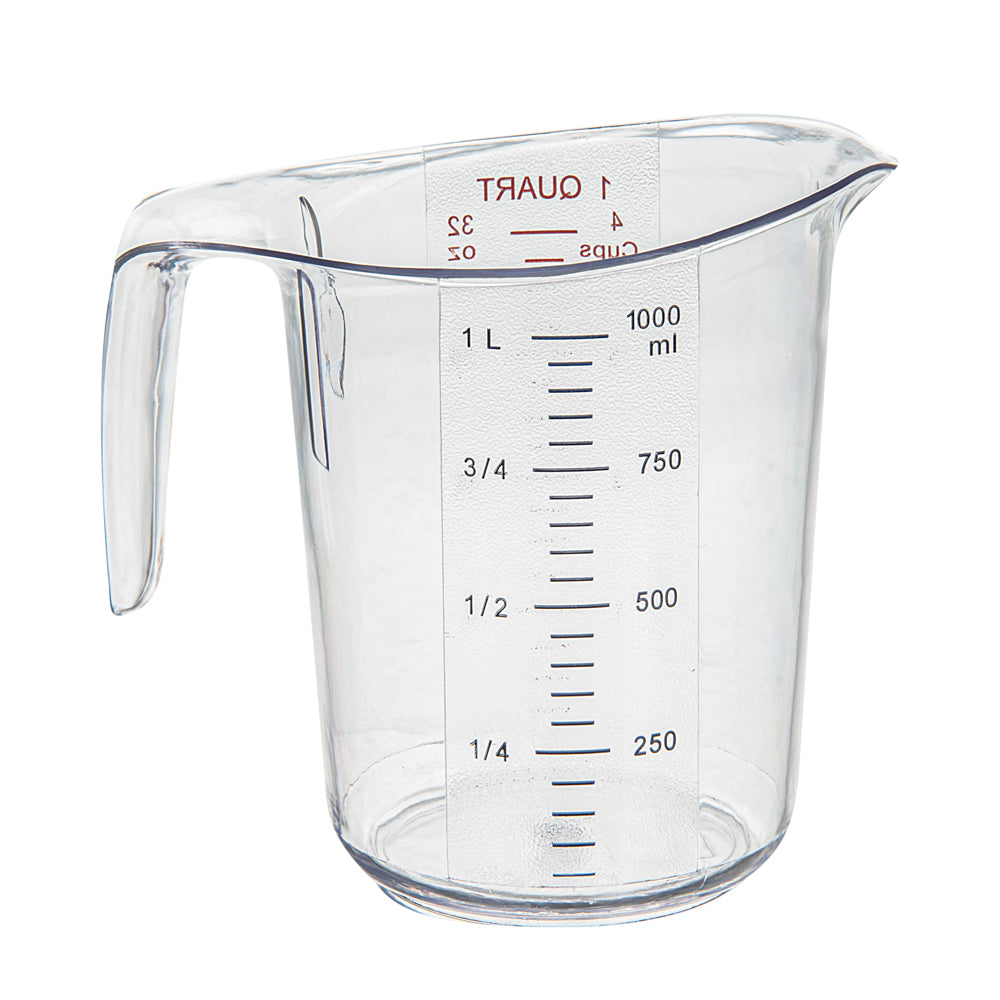 Chef 101 1 qt (4 cups) Clear Plastic Measuring Cup - 6 1/2" x 4 3/4" x 6" - 10 count box