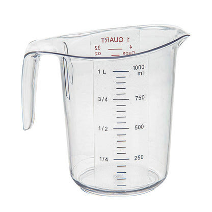 Chef 101 1 qt (4 cups) Clear Plastic Measuring Cup - 6 1/2" x 4 3/4" x 6" - 10 count box