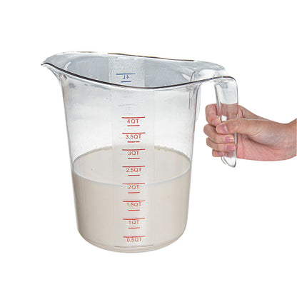 Chef 101 4 qt (16 cups) Clear Plastic Measuring Cup - 9 1/2" x 7 1/4" x 9 1/2" - 10 count box