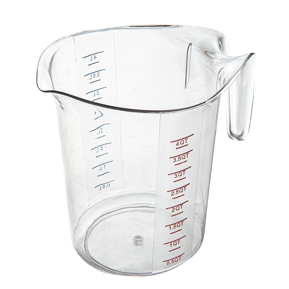 Chef 101 4 qt (16 cups) Clear Plastic Measuring Cup - 9 1/2" x 7 1/4" x 9 1/2" - 10 count box