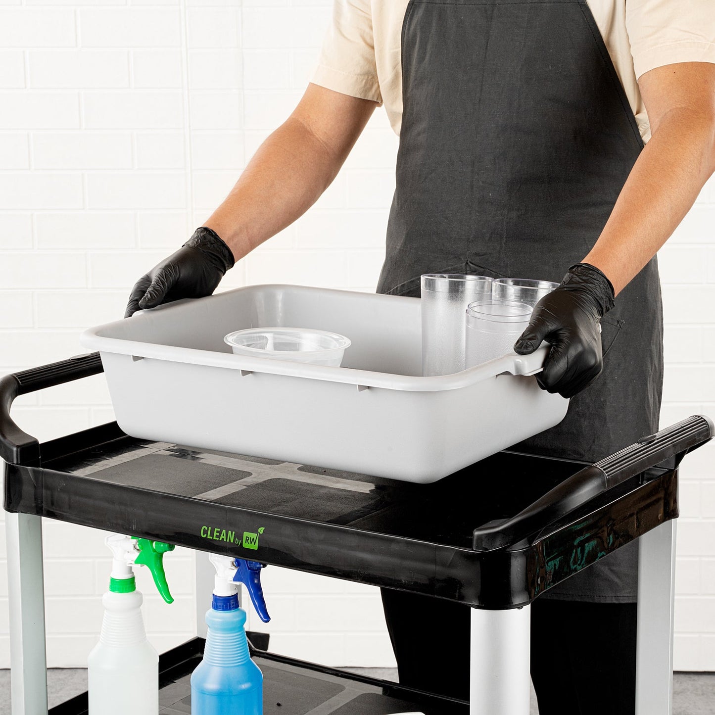 RW Clean Gray Plastic Bus Tub - Easy Grip - 20" x 15" x 5" - 1 count box