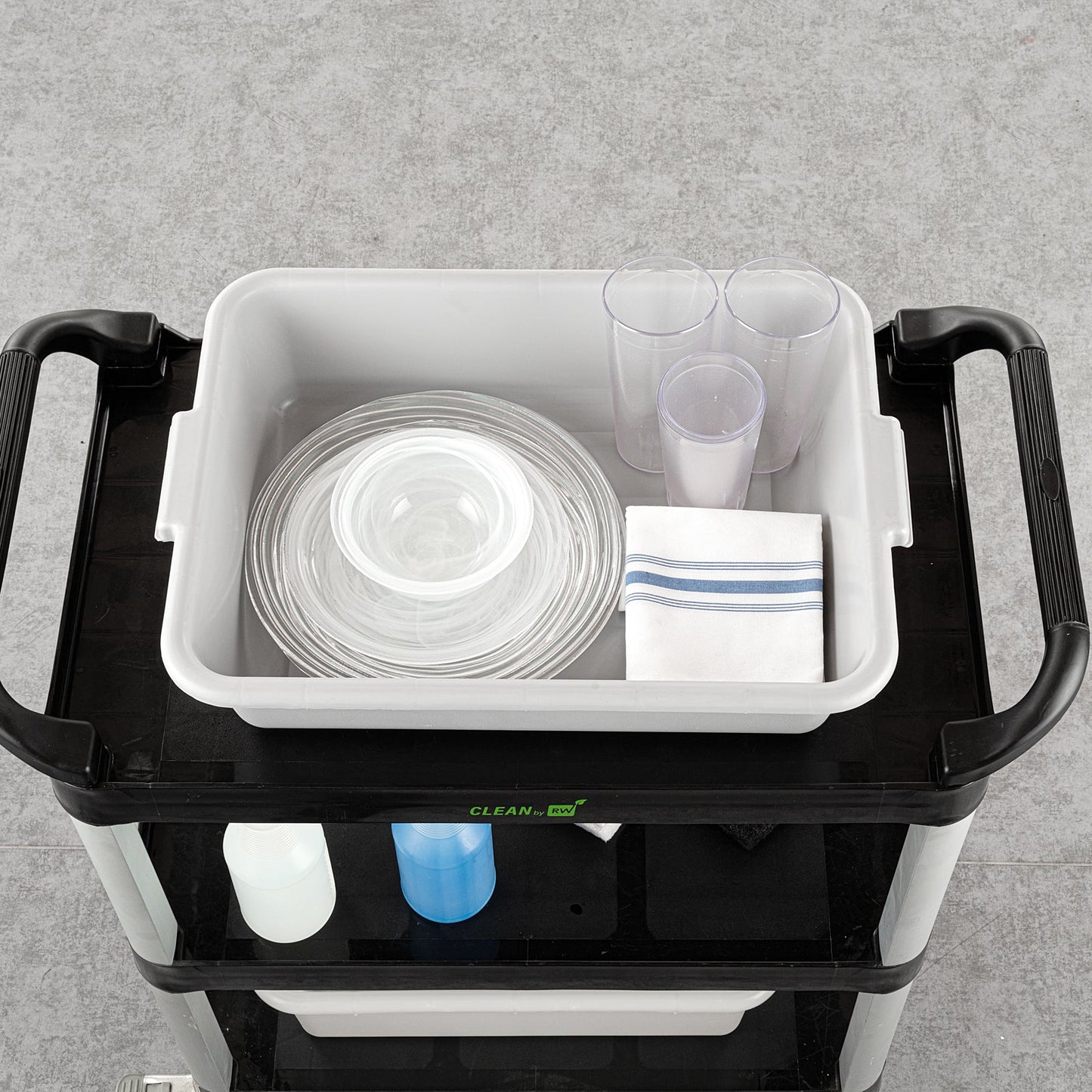 RW Clean Gray Plastic Bus Tub - Easy Grip - 20" x 15" x 5" - 10 count box